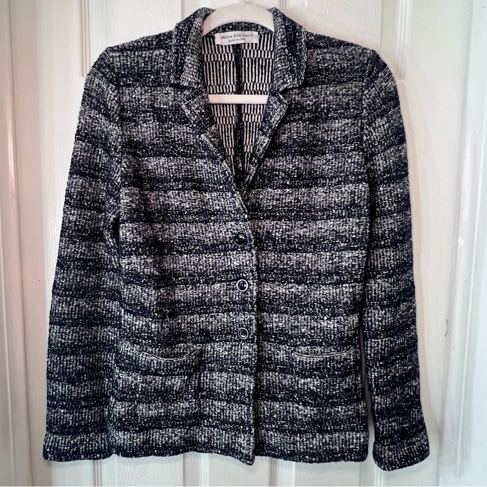 Amina Rubinacci  Black and Gray Tweed Blazer Size 42‎